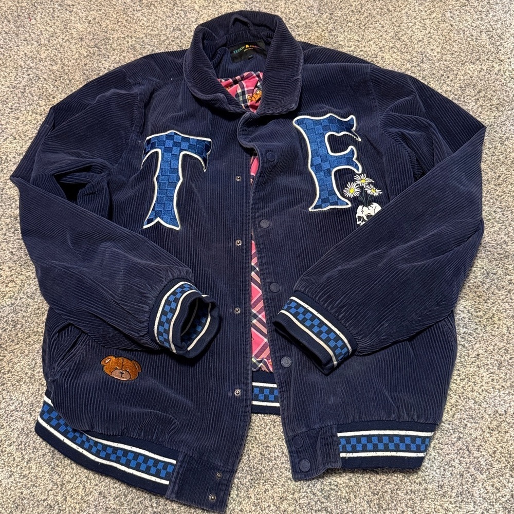 Teddy Fresh Corduroy Baseball Jacket Size 2x blue - Picture 2 of 5